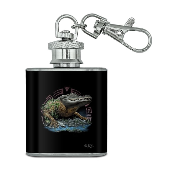 Aztec Alligator Gator Stainless Steel 1oz Mini Flask Key Chain