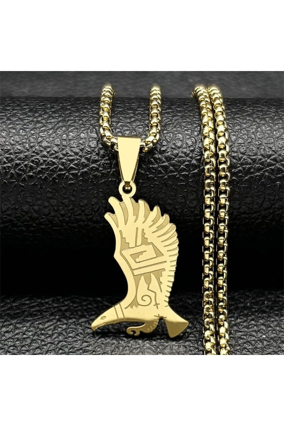 Aztec Animal Eagle 14K Yellow Gold Pendants Necklace For Women Men Golden Silver Color Mysterious Bird Charms Jewelry