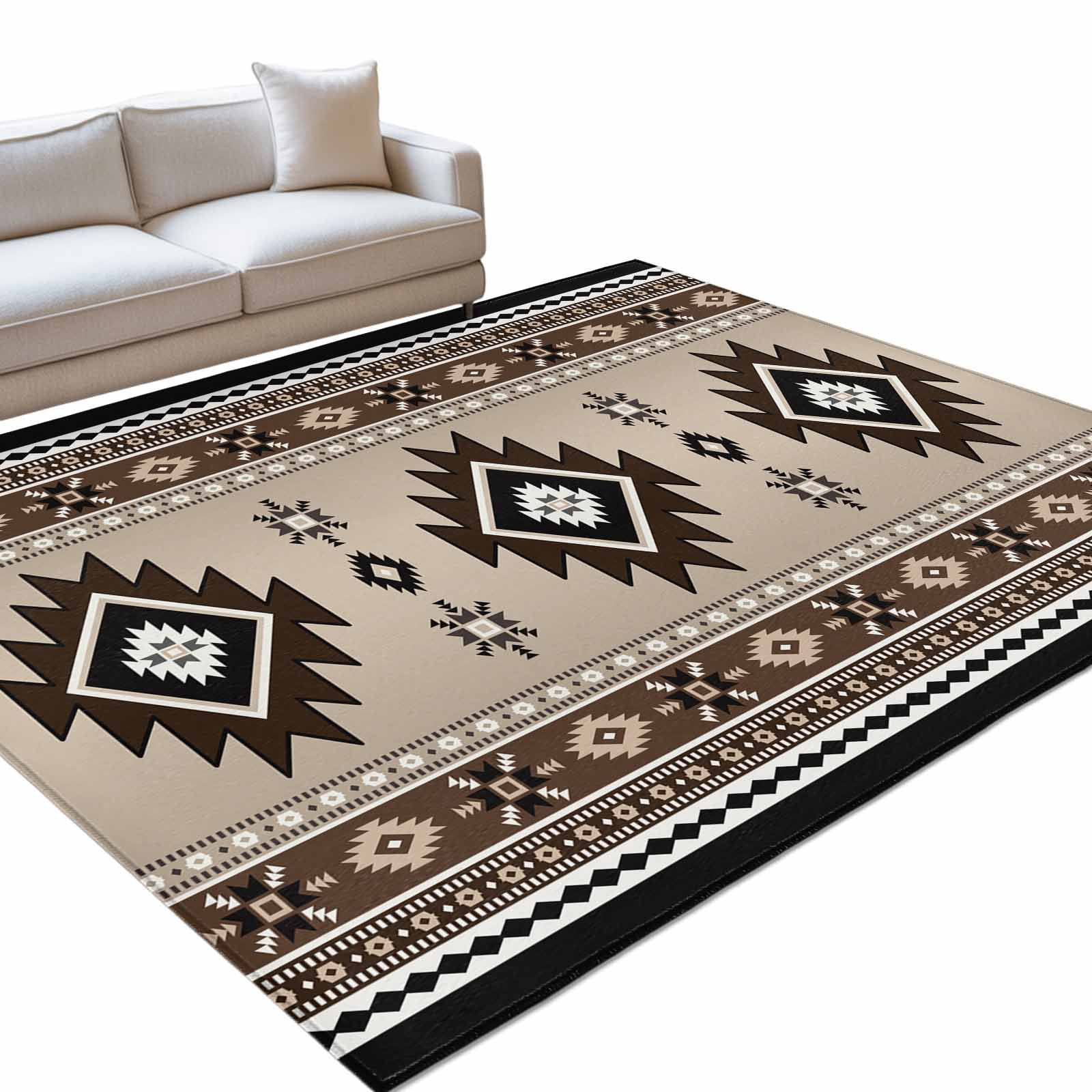 Aztec Area Rug, Brown Southwest Wind Bohemian Ethnic Wind Non-Slip Felt ...