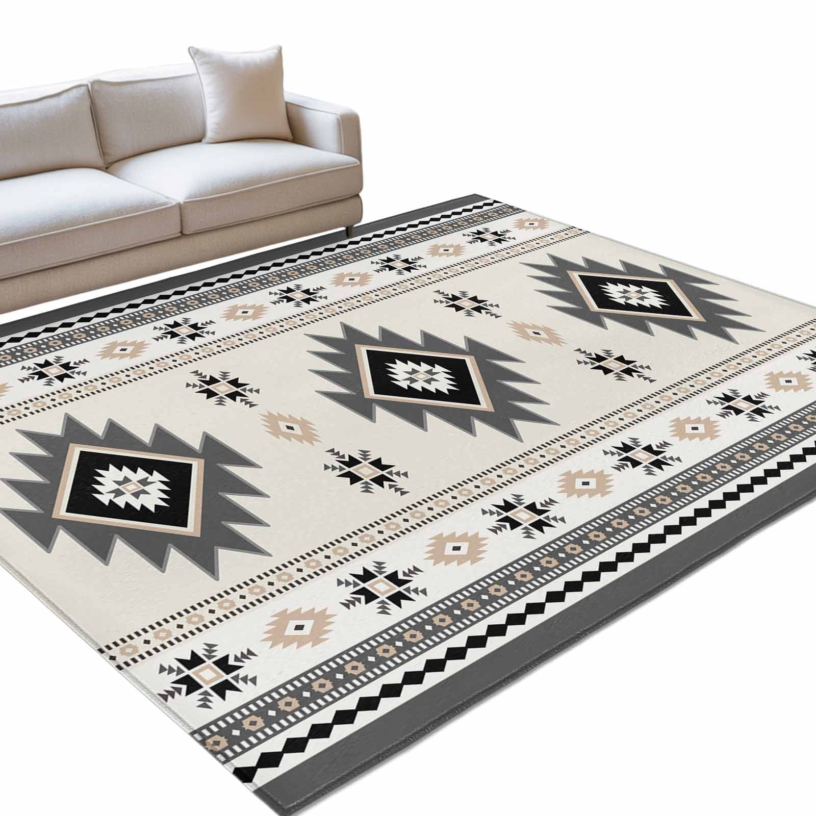 Aztec Area Rug, Gray Southwest Wind Bohemian Ethnic Wind Non-Slip Felt ...