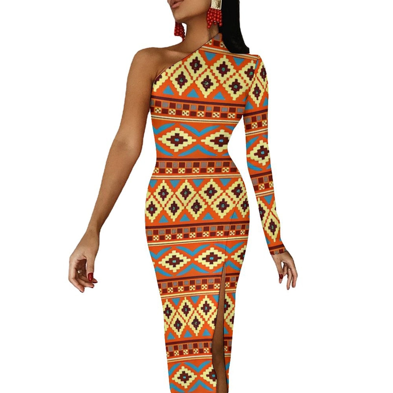 Aztec Art Long Dress Women Purple Vintage Print Aesthetic Maxi Dress Spring  Elegant Bodycon Dresses Side Split Design Vestidos - Walmart.com