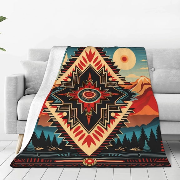 Aztec Baja Southwest Western Native Cool Throw Blanket Soft Warm Cozy Fluffy Flannel Fleece Cover for Couch Bed Sofa Chair 60x50