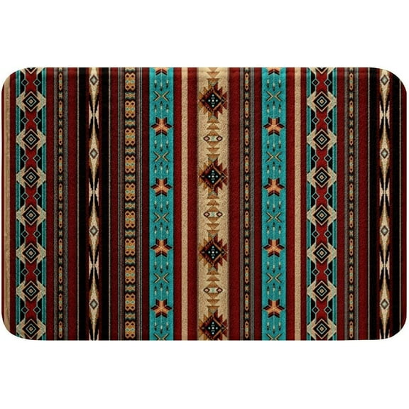 Aztec Bath Rugs 16"x24" Ethnic Tribal Arrow Western Bath Mat,Indian Tribe Geometry Area Rug Exotic Nordic Style Living Room Rugs,Geometric Western Boho Decor,Messy Red Brown Blue
