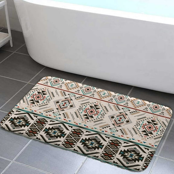 Aztec Bathroom Mat, Southwest Geometric bath mats for bathroom Western Native Aztec bathroom Decor mats non slip Floor Rug Carpets Mat Decorations for Kitchen Bedroom Indoor, 16x24in