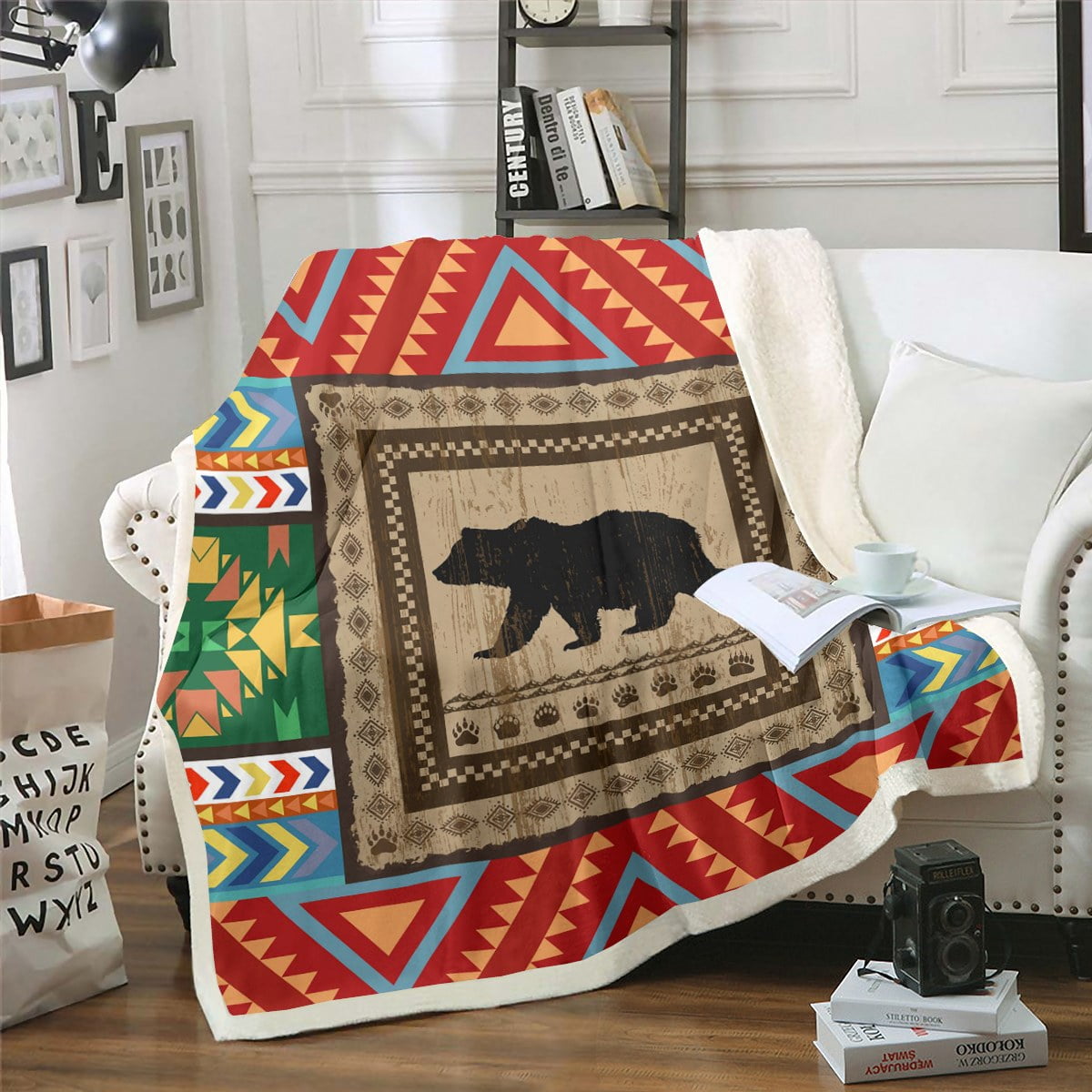 Aztec Bear Fleece Blanket Throw Size Throw Blanket Bear Wild Animals ...
