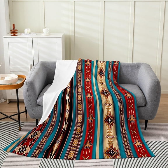 Aztec Bed Blanket Baby Size, Ethnic Tribal Arrow Flannel Fleece Blanket, Vintage Southwestern Native Bohemian Throw Blanket, Western Star Exotic Geometric Diamond Fuzzy Sherpa Blanket Room Decor