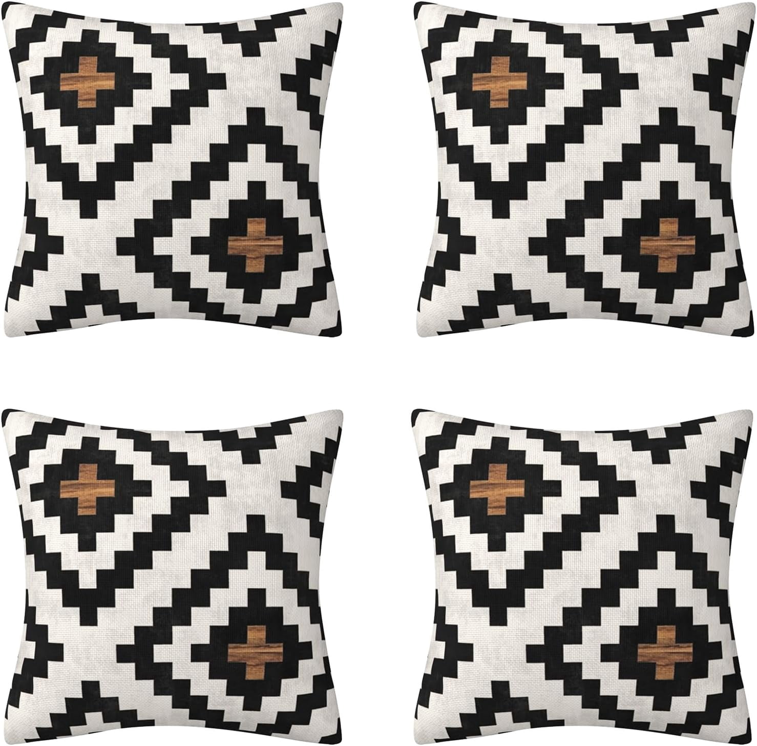 Aztec Black Brown Throw Pillow Cover Boho Western Farmhouse Decorative Throw Pillowcase Indoor Outdoor Cushion Cover Tribal Pattern Geometric Pillowcase for Couch Bedroom 20 x 20 Inch Set of 4
