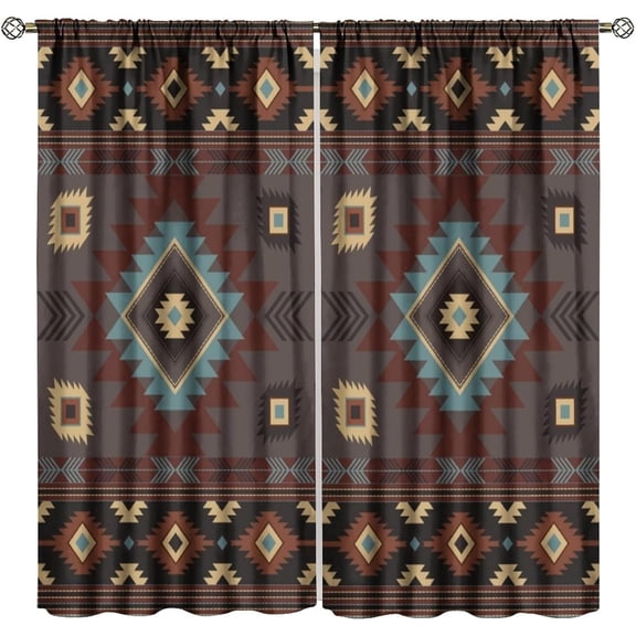 Aztec Blackout Curtains, Bohemian Vintage Southwestern Geometry Rustic Farmhouse Print Rod Pocket Window Drapes, for Living Room Bedroom 42x63in 2 Panels