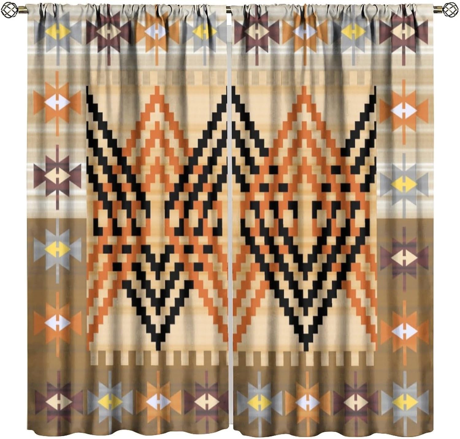 Aztec Blackout Window Curtains, Vintage Bohemian Geometric Ethnic ...