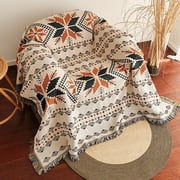 Aztec Blanket, Oversized Boho Throw Blanket with Fringe, Southwestern Geometric Tapestry Vintage Woven Throw Blankets, Double-Si Orange maple leaves,130x180cm