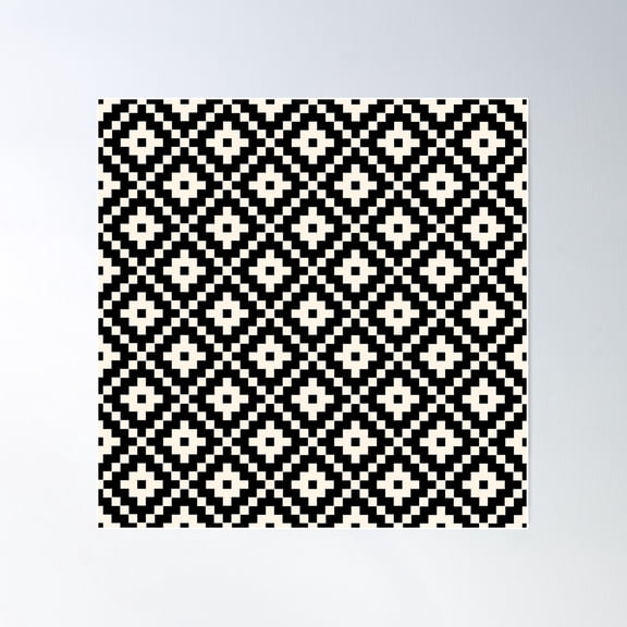 Aztec Block Diamond Shape Black On Cream Pattern Poster Wall Art, Modern Wall Decor For Living Room Bedroom, 30x30 UNFRAMED