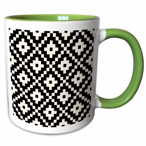 3drose, Aztec Block Pattern in Black and Cream Color., 11oz Two-tone Green Mug