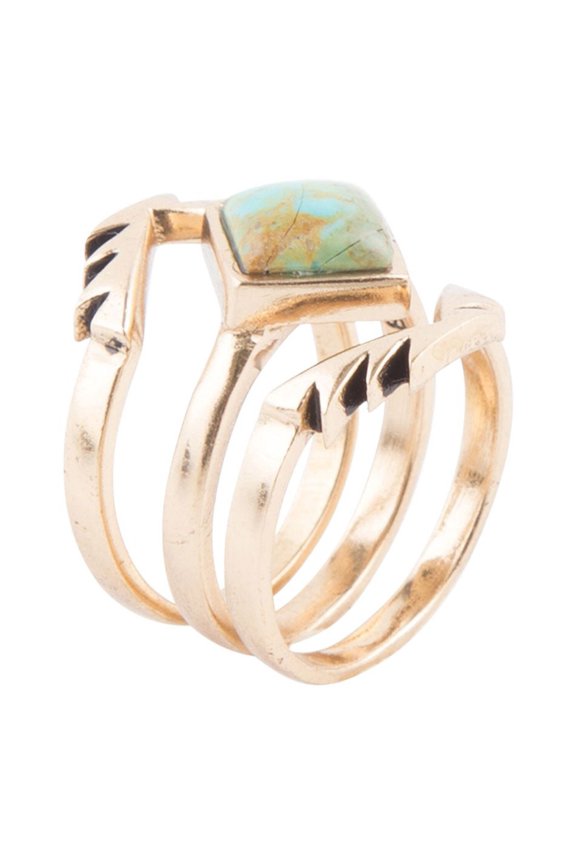 Aztec Blue Turquoise Golden Ring Set