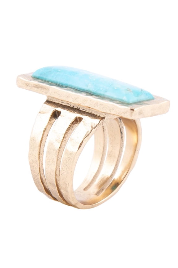 Aztec Blue Turquoise Golden Statement Ring