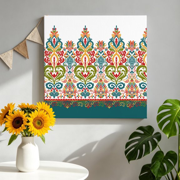 Aztec Boho Canvas Wall Art, Bohemian Tribe Geometric Stripes Framed Canvas Wall Decor Picture Print Artwork Decorations for Living Room Office Ready to Hang 8" x 8"