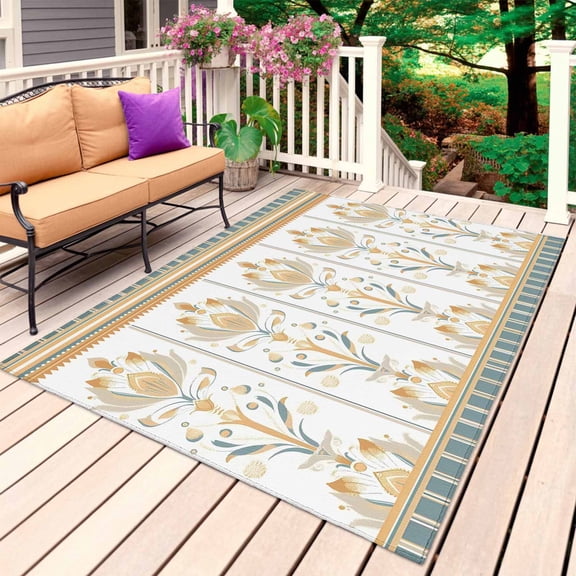 Aztec Boho Outdoor Rug 5x8 Ft, Non Slip Washable Area Rug, Ethnic Southwest Tribe Geometric Stripes Patio Rugs Carpet Runner, Large Floor Mat for Indoor/Outdoor Deck Porch Camping