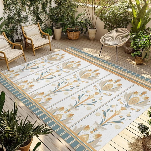 Aztec Boho Outdoor Rug 5x8 Ft - Reversible Patio Rug Outdoor Camping Rugs, Ethnic Southwest Tribe Geometric Stripes Washable Indoor Outdoor Area Rugs, Non-Slip Outdoor Carpet Runner for Deck/Porch