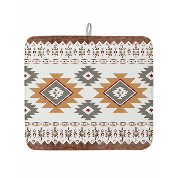 Aztec Boho Stripe Ethnic Style Dish Drying Mats for Kitchen Counter,Absorbent Microfiber Dish Drainer Rack Mat Tribal Totem Brown Wood Grain Drying Pad for Sinks,Utensils,Countertops,16x18in
