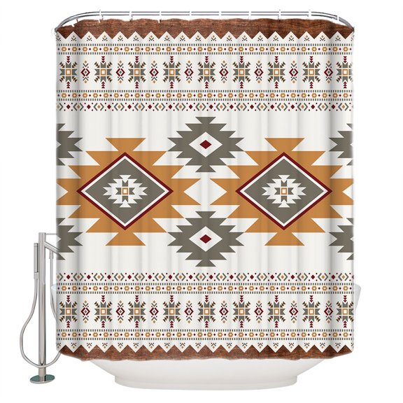 Aztec Boho Stripe Ethnic Style Shower Curtain for Bathroom, Tribal Totem Brown Wood Grain Waterproof Shower Curtains Washable Quick Dry with Hooks Bathtub Curtains 36x72 IN