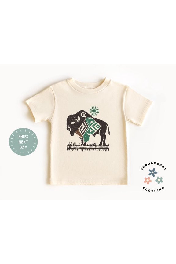Aztec Buffalo Kids Shirt - Adventure Toddler Kids Tee - Wild And Free - Desert Buffalo - Nature Shirt - Natural Kids Tee - Birthday Boy Girl, New Born, Baby Shower Gift, New Parents Gift