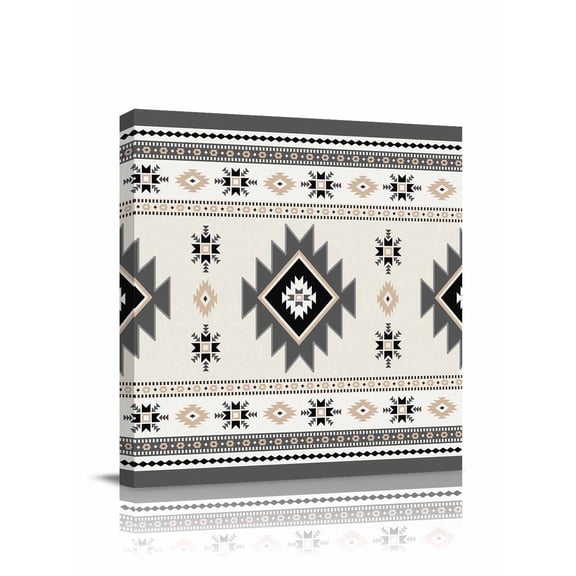 Aztec Canvas Wall Art, Gray Southwest Wind Bohemian Ethnic Wind Framed Wall Decor Modern Artwork Prints Painting for Living Room, Bedroom, Kitchen & Cafe Decor 28x28 Inch