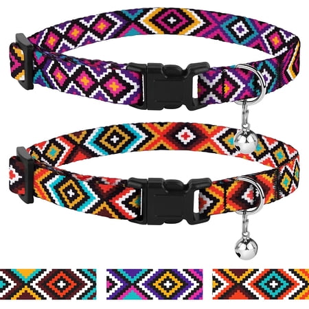Aztec Cat Collar Breakaway Pack of 2 PCS Nylon Tribal Pattern Geometric Pet Kitten Collars for Cats