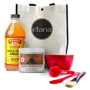 Aztec Clay Premium Mask Set by Etana Beauty All-In-One Kit Includes 1lb Aztec Secret Indian Healing Clay, 16oz Braggs Apple Cider Vinegar, Natural Bamboo Bowl, Stir, Scoop, Brush & Tote