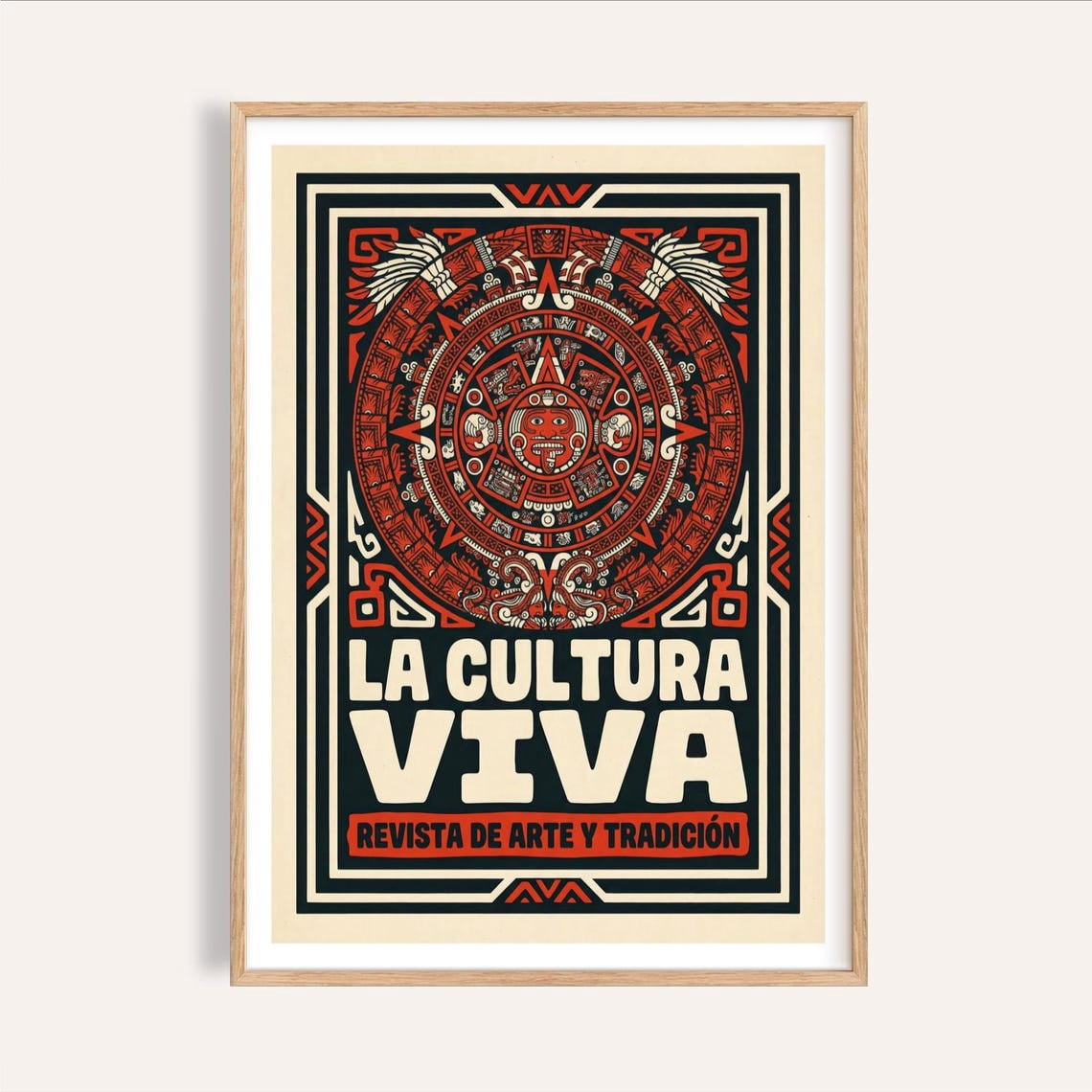 Aztec Culture Wall Art Print, Bold Red Black Mexican Inspired Graphic ...