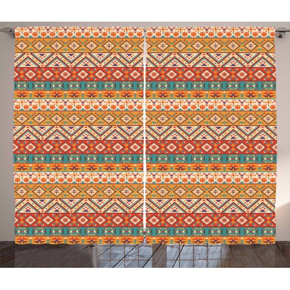 Ambesonne Aztec Curtains 2 Panel Set, Native Folklore Pattern, 108" x 84", Multicolor