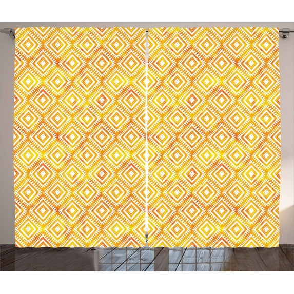 Ambesonne Aztec Curtains 2 Panel Set, Ikat Motifs Watercolors, 108" x 90", Earth Yellow Marigold