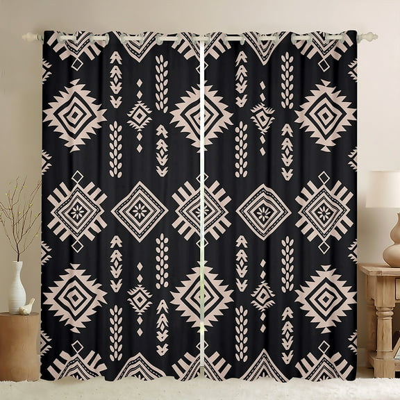 Aztec Curtains (42Wx84L),2 Panels Geometric 30%-50% Blackout Curtains Southwest Curtains & Drapes American Tribal Window Curtains Ancient Boho Black Gold