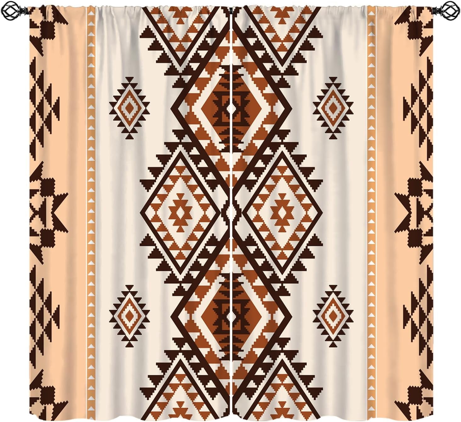 Aztec Window Aztec Curtains, Ethnic Geometric Abstract Beige Tribal Southwest Window ...