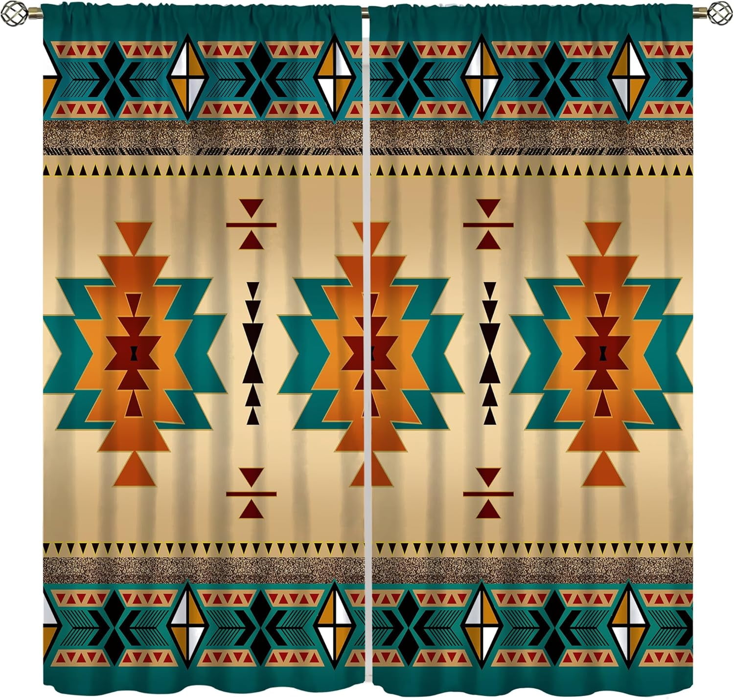 Aztec Curtains, Southwestern Native Tribal American Ethnic Pattern