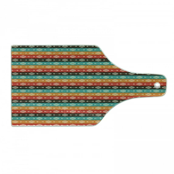 Aztec Cutting Board, Ethnic Ornamental Colorful Direction Pointers Pattern Horizontal Composition, Decorative Tempered Glass Cutting and Serving Board, in 3 Sizes, by Ambesonne