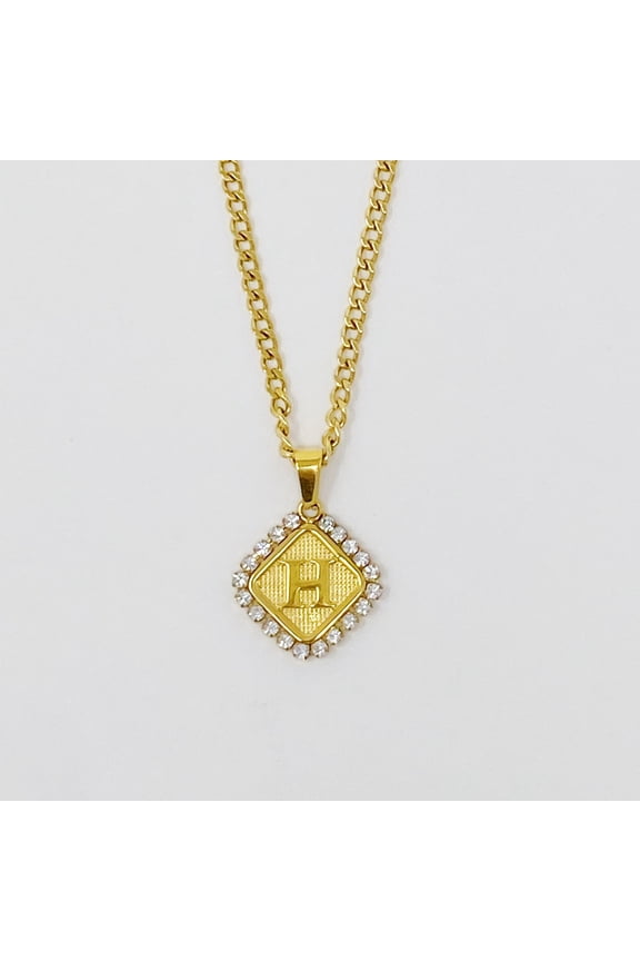Aztec Style Sparkling 18K Gold Plating Ladies Initial Necklace with Cuban Chain