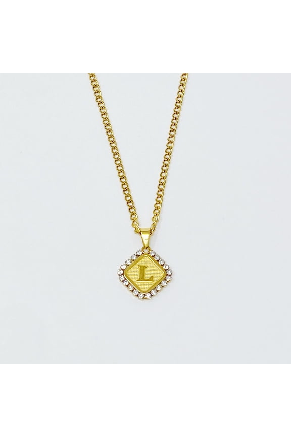 Aztec Style Sparkling 18K Gold Plating Ladies Initial Necklace with Cuban Chain