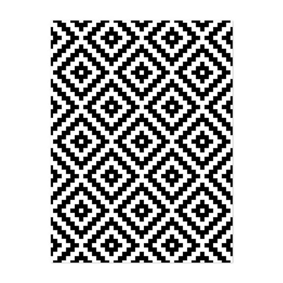 Aztec Diamond Shape Pattern Black+White - Digital Art Geometric Black and White Pattern Modern Art Minimalist Abstract Mid-Century Modern Unframed Wall Art Print 5 x 7 inches