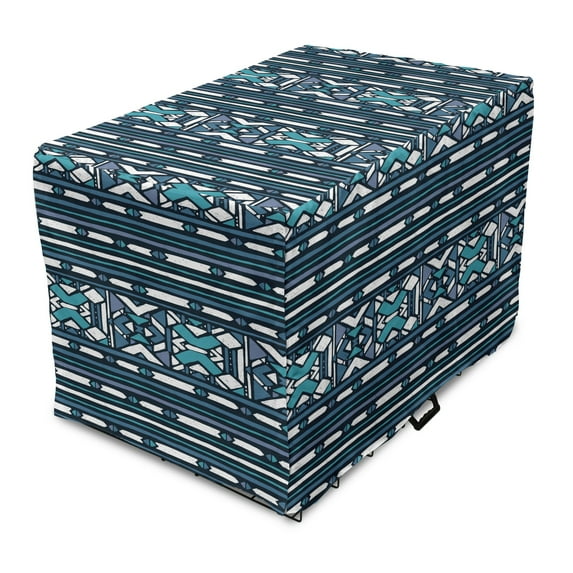Aztec Dog Crate Cover, Assortment of Prehistoric Geometric Shapes, Easy to Use Pet Kennel Cover Small Dogs Puppies Kittens, 7 Sizes, Dark Turquoise Seafoam, by Ambesonne