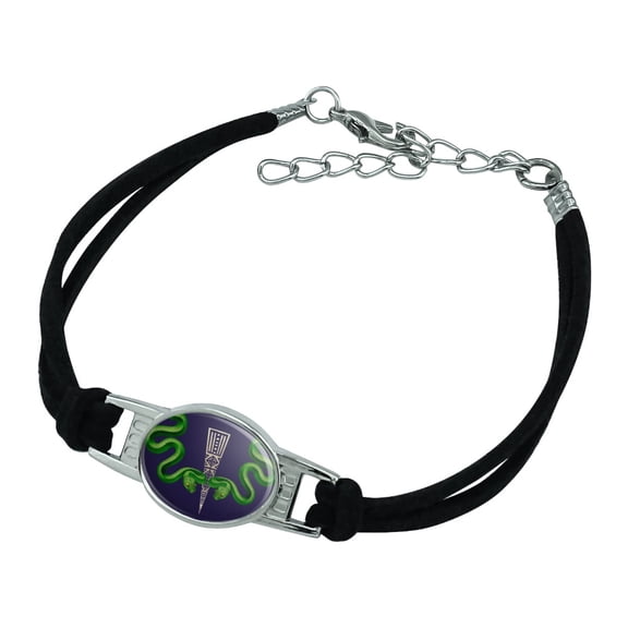 Aztec Double Green Snakes Novelty Suede Leather Metal Bracelet