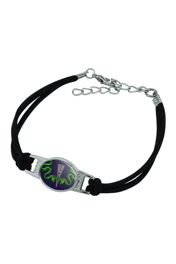 Aztec Double Green Snakes Novelty Suede Leather Metal Bracelet