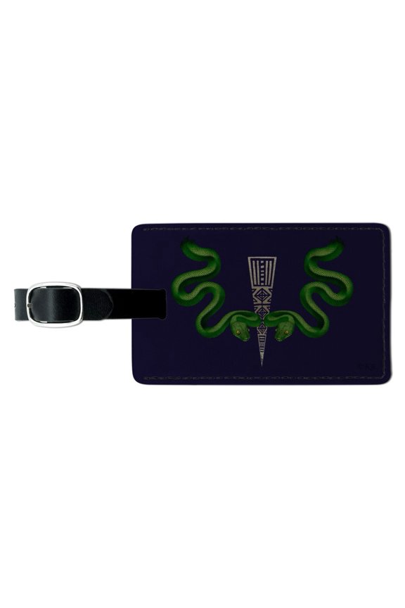 Aztec Double Green Snakes Rectangle Leather Luggage Card Suitcase Carry-On ID Tag