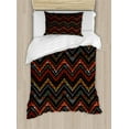 thumbnail image 1 of Aztec Duvet Cover Set, Ethnical Zigzag Chevron Print in Earthy Tones, Decorative 2 Piece Bedding Set with 1 Pillow Shams, Twin Size, Charcoal Grey Vermilion, by Ambesonne, 1 of 2