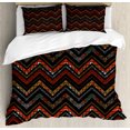 thumbnail image 1 of Aztec Duvet Cover Set, Ethnical Zigzag Chevron Print in Earthy Tones, Decorative 3 Piece Bedding Set with 2 Pillow Shams, Queen Size, Charcoal Grey Vermilion, by Ambesonne, 1 of 2