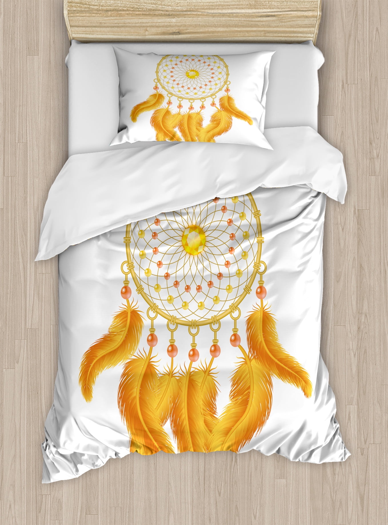Twin Marigold White Aztec Dreamcatcher Duvet Cover Set