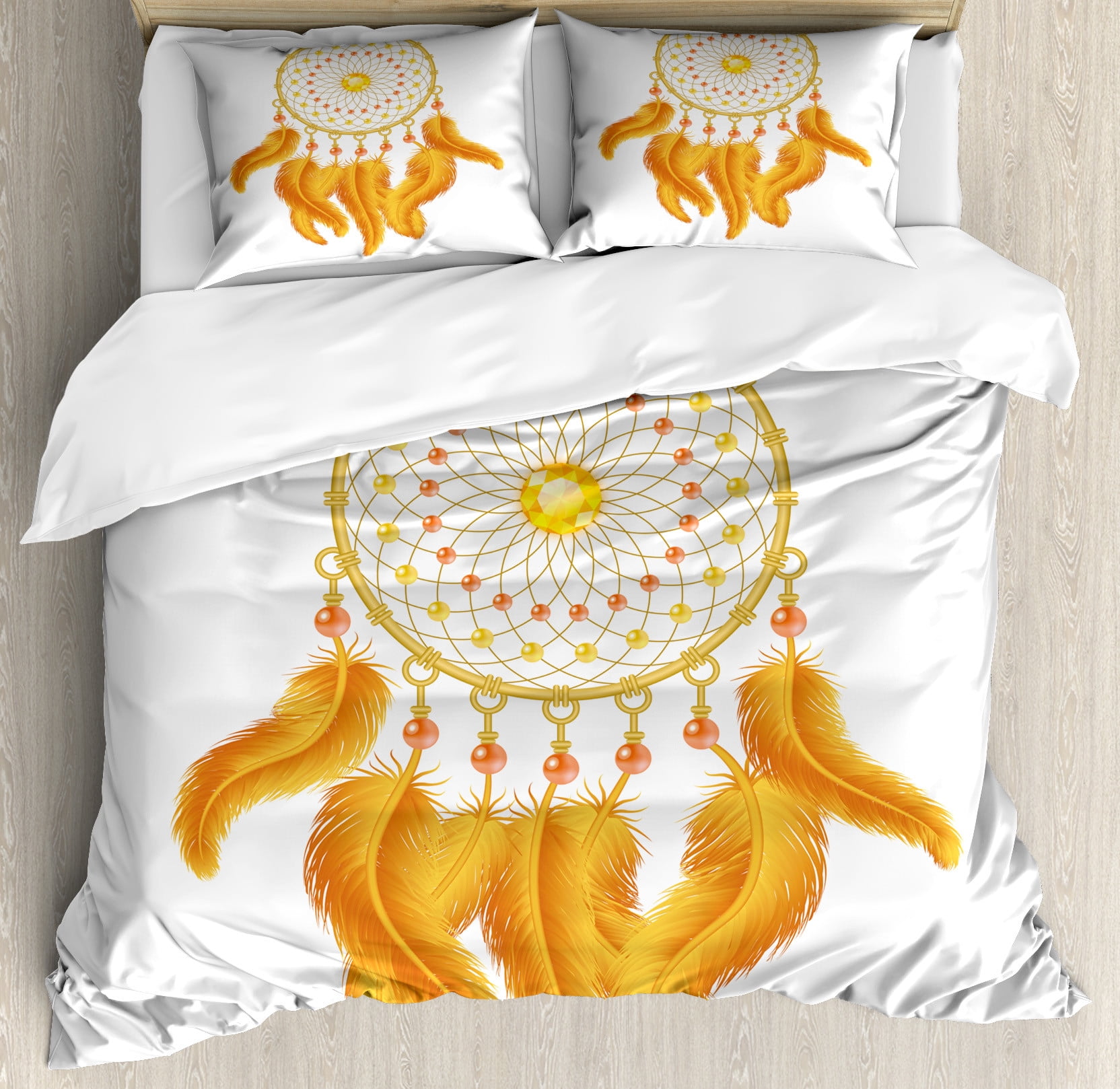 Queen Marigold White Aztec Dreamcatcher Duvet Cover Set