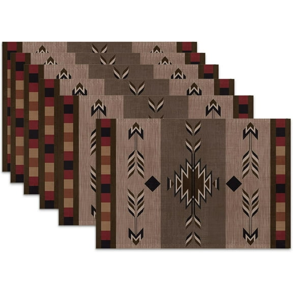 Aztec Ethnic Boho Placemats Set of 6,Abstract Geometric Heat Resistant Table Mats Washable Place Mats for Party Kitchen Farmhouse Home Dining Holiday Decor 12x18 Inch