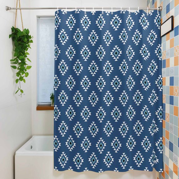 Aztec Ethnic Style Dark Blue Shower Curtain for Bathroom, Abstract Geometric Waterproof Shower Curtains Washable Quick Dry with Hooks Bathtub Curtains 36x72IN