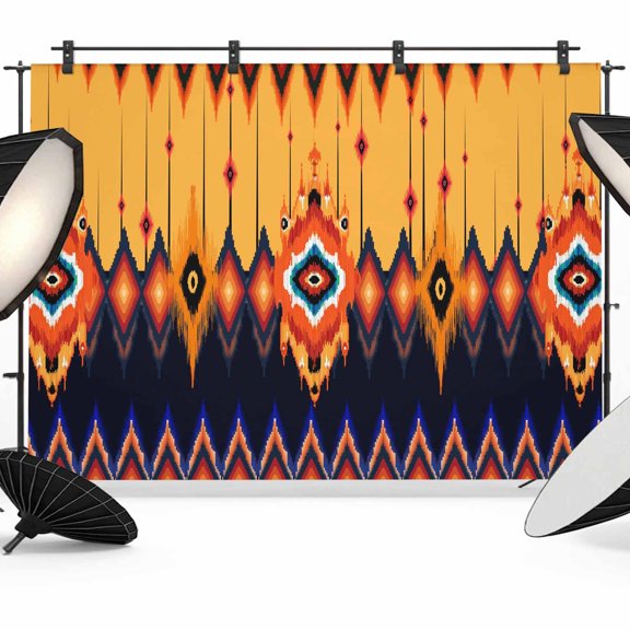 Aztec Ethnic Style Photography Backdrop 10x8FT, Orange Black Argyle Geometric Texture Photo Backdrops, Background for Photography Studio Photo Studio Background, Back Drop for Photoshoot