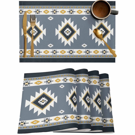 Aztec Ethnic Style Placemats Set of 4,Wipeable Washable Table Mats for Dining Tables,Abstract Geometric Color Block Place Mats for Kitchen Event Party Tabletop Decor