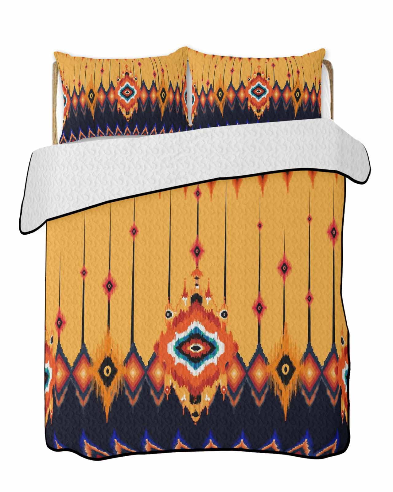 Aztec Ethnic Style Quilts Bedding Set Twin Size Orange Black Argyle ...
